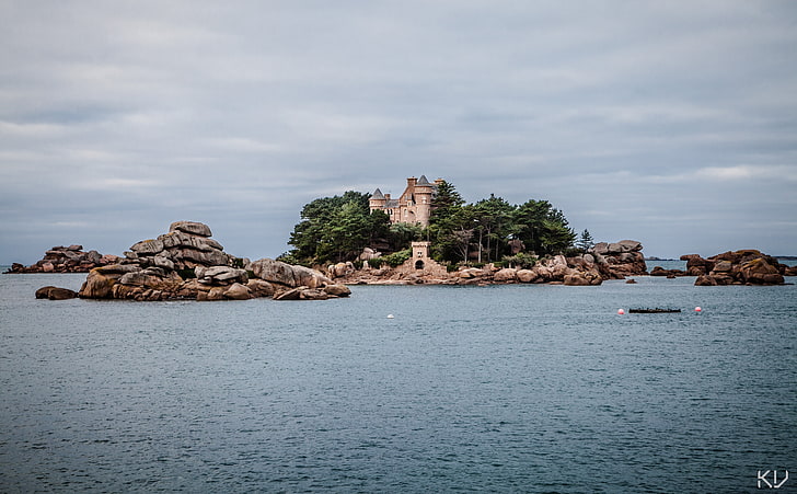 Island Castle, Europe, France, Nature, Brittany, paysage, bretagne, HD wallpaper