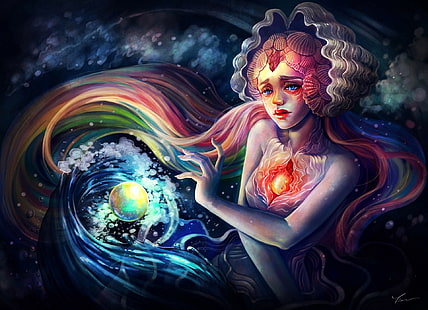 HD wallpaper: The Little Mermaid Ariel painting, bubbles, fish, art ...
