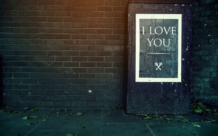 Text, I Love You, Keys, Wall, Bricks, white and black i love you print wall decor