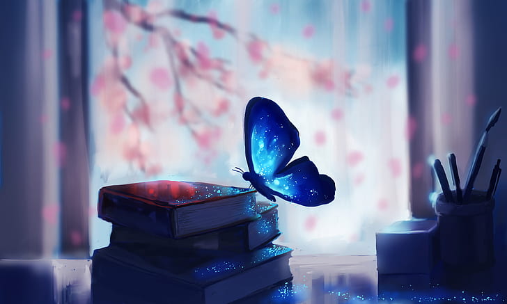 HD wallpaper: Fantasy, Books, Blue, Butterfly, 4K | Wallpaper Flare