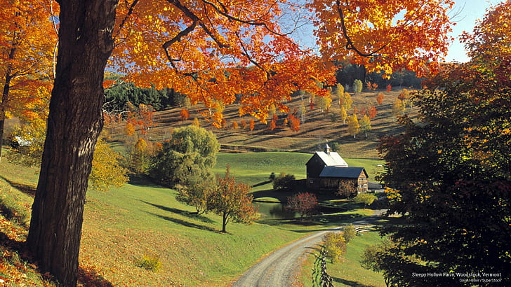 Sleepy Hollow Farm, Woodstock, Vermont, Fall, HD wallpaper