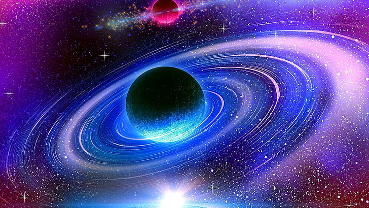 planetary ring, ringed planet, stars, univers, space art, fantasy art