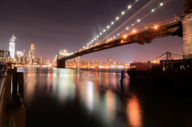 Brooklyn Bridge, brooklyn bridge, at Night, Brooklyn Bridge Park