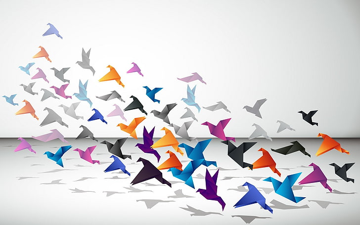 birds, minimalism, origami, paper, Paper Cranes, HD wallpaper