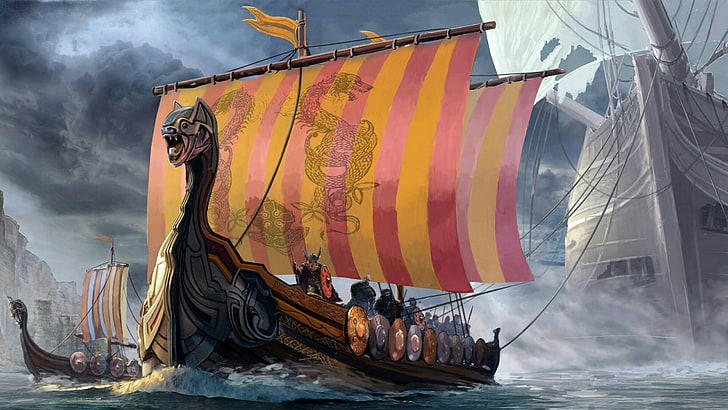 fantasy, ship, viking, sailing ship, caravel, watercraft, galeas, HD wallpaper