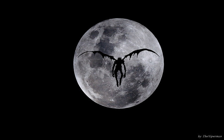 winged creature and fullmoon, Anime, Death Note, Ryuk (Death Note), HD wallpaper