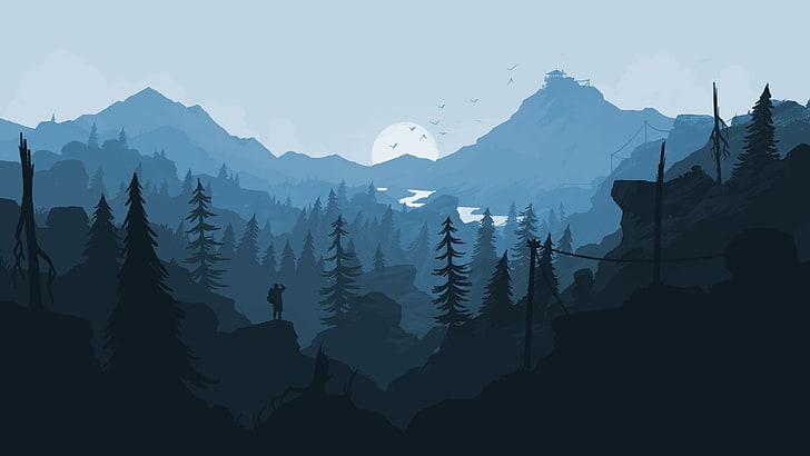 white and black crew-neck shirt, Firewatch, mountain, beauty in nature, HD wallpaper