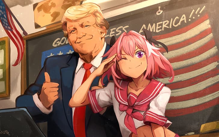 anime girls, Donald Trump, Fate series, Fate/Apocrypha, humor, HD wallpaper