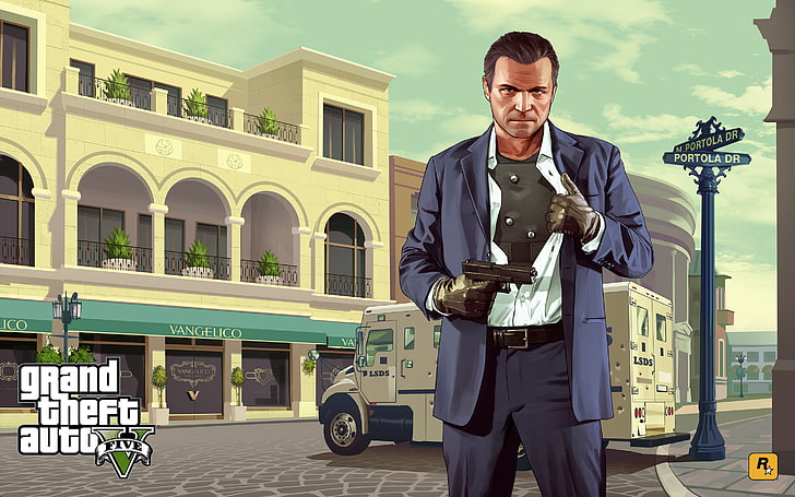 Grand Theft Auto 5 digital wallpaper, grand theft auto v, michael de santa