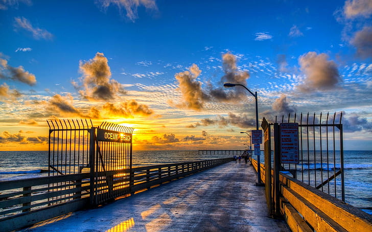 Ocean beach dock beautiful sunset, HD wallpaper