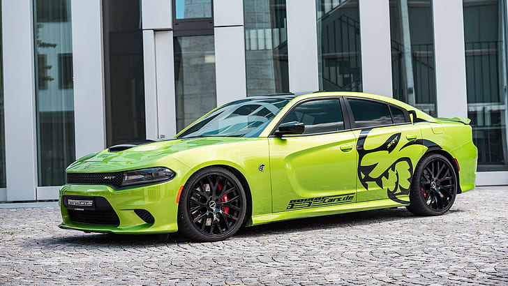 car, green car, Dodge Charger Hellcat