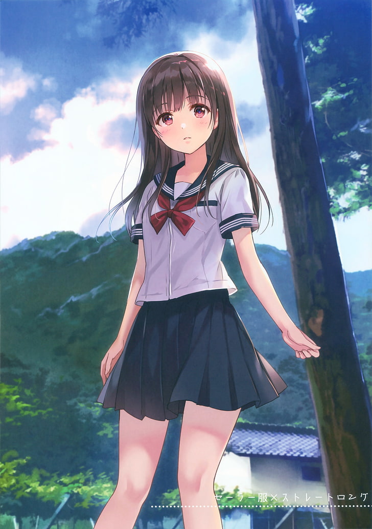 HD wallpaper: anime girl, brown hair, school uniform, sky, clouds,  childhood | Wallpaper Flare