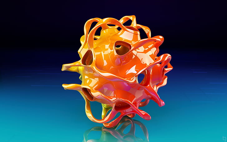 3D design, cells, viruses, orange color, HD wallpaper