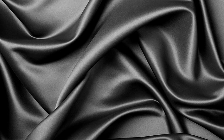 black textile, silk, wavy, dark, material, fabric, satin, backgrounds, HD wallpaper