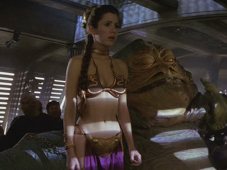 Star Wars, Jabba the Hutt, Princess Leia, indoors, human representation