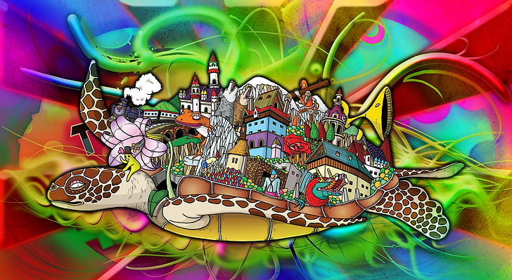 Turtle City.Thejohan200 Make Over, multicolored town over sea turtle wallpaper, HD wallpaper