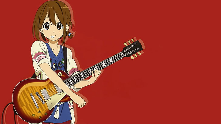 K-ON!, Hirasawa Yui, guitar, anime girls, music, musical instrument, HD wallpaper