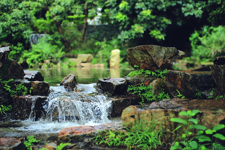 time lapse photo of pond with flowing water, canon, 600D, sigma, HD wallpaper