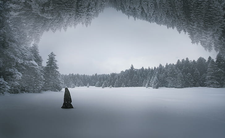 Ozkan Durakoglu, nature, winter, digital art, loneliness, outdoors, HD wallpaper