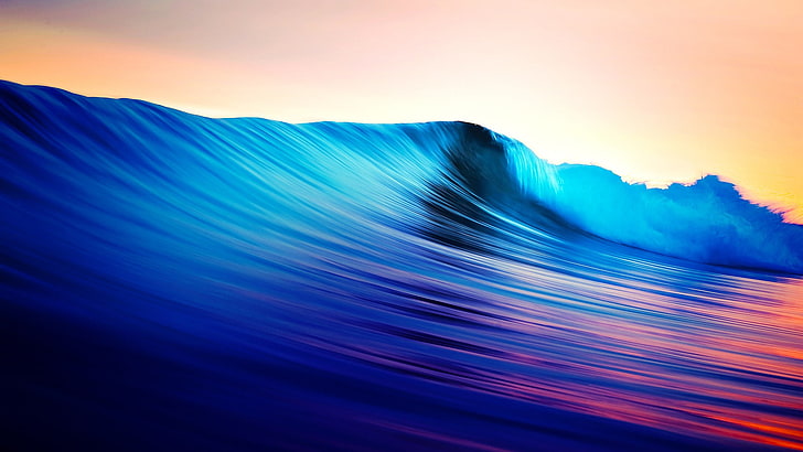 blue and red ocean wave digital wallpaper, nature, waves, motion