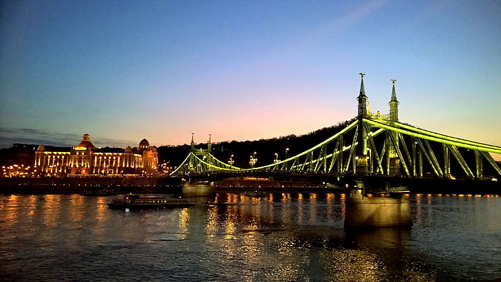 bridge, budapest, colours, hungary, liberty bridge, lights