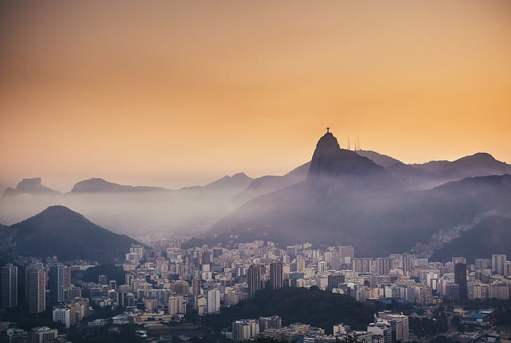 Rio de Janeiro, Christ the Redeemer, mist, city, cityscape