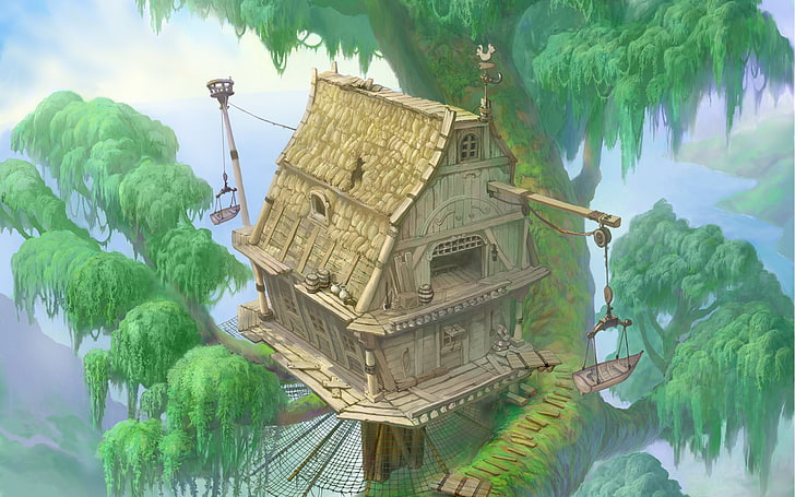 Kingdom Hearts, Tarzan, treehouses, Trees, video games, architecture, HD wallpaper