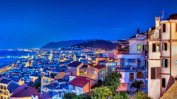 amalfi, coast, gulf of salerno, campania, cityscape, city lights, HD wallpaper