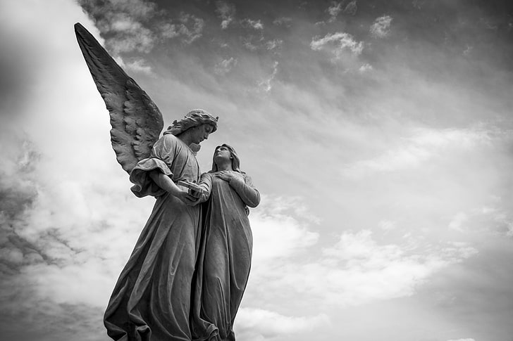 peace, angel, sculpture, cemetery, calm, figure, cloud - sky, HD wallpaper