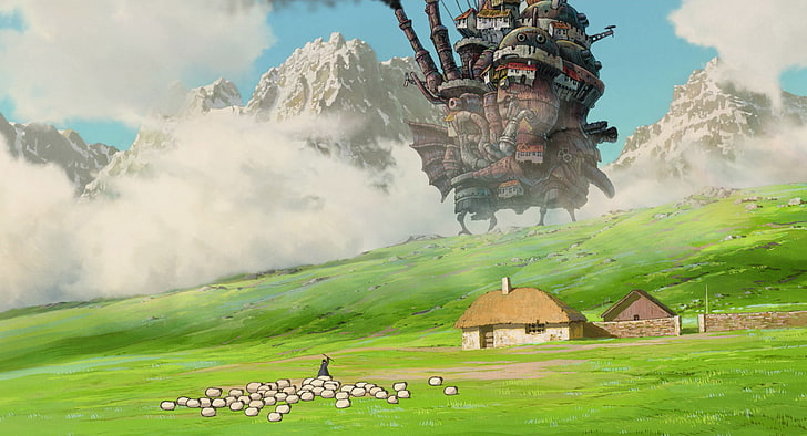 anime, Hayao Miyazaki, Howls Moving Castle, Studio Ghibli, architecture, HD wallpaper