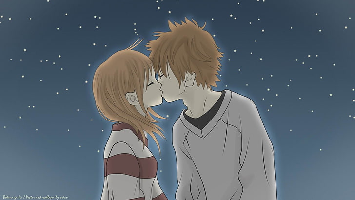 Male and female anime kissing digital wallpaper HD wallpaper