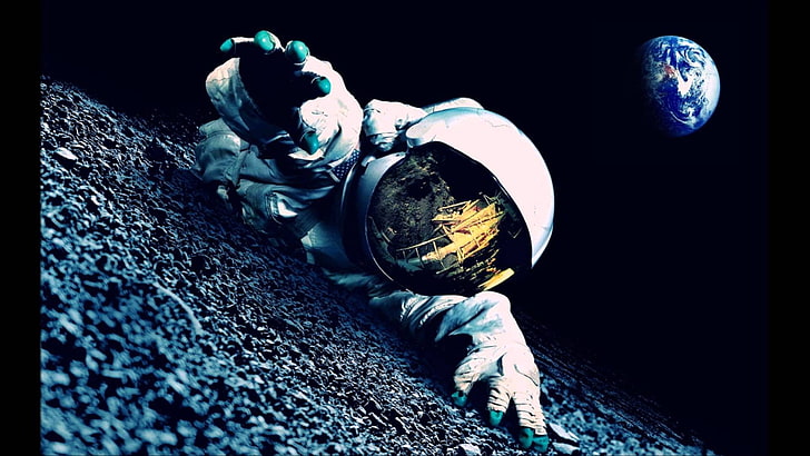 white astronaut digital wallpaper, space, no people, close-up, HD wallpaper