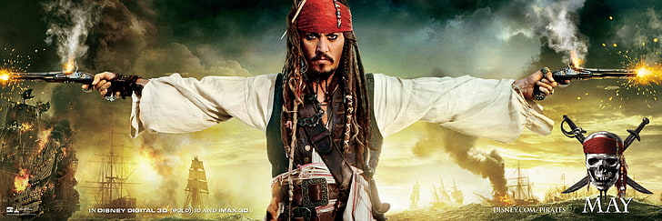 Pirates of the Carribean Jack Sparrow digital wallpaper, guns