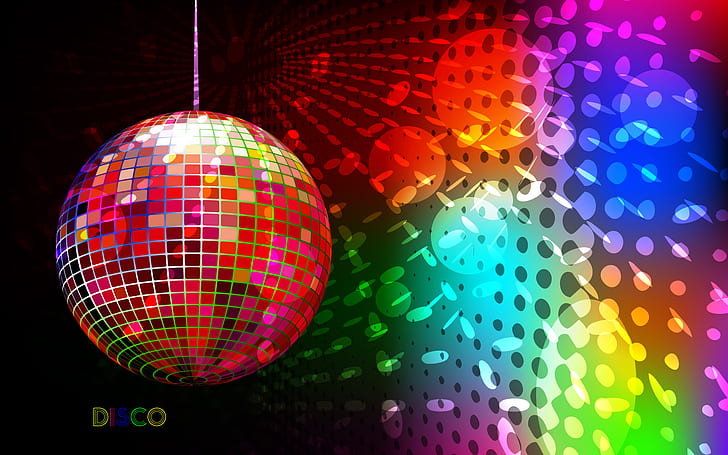 Disco Rainbow Ball, red disco ball, music