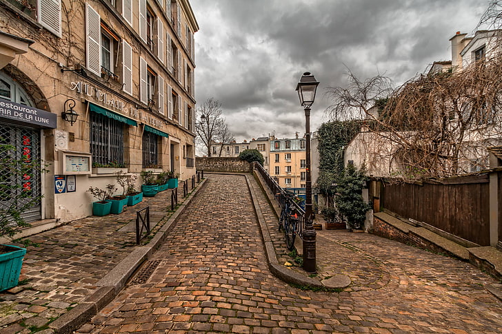 path, street, pavement, old, paris, montmartre, town, HD wallpaper