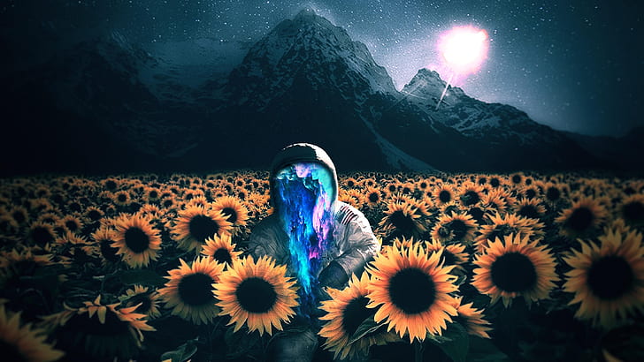Astronaut, Sunflowers, 4K, HD wallpaper