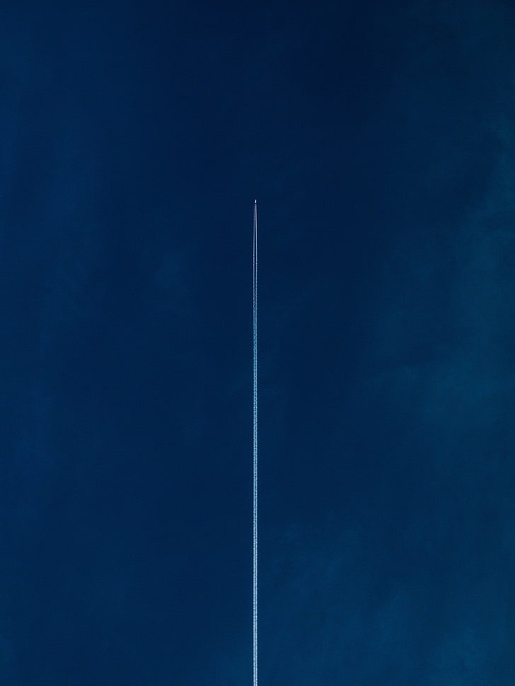 white rocket, contrails, sky, blue, airplane, flying, aircraft
