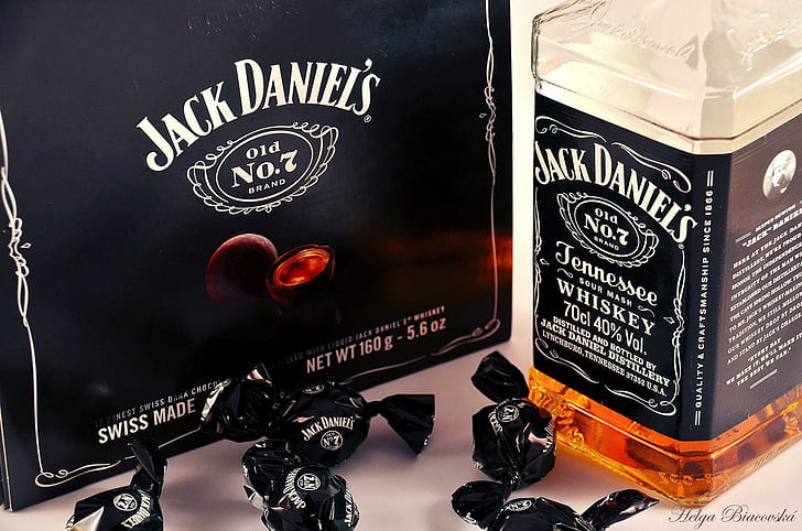 jack daniels, whiskey, bottle, candy, alcohol, jack daniels bottle with box, HD wallpaper