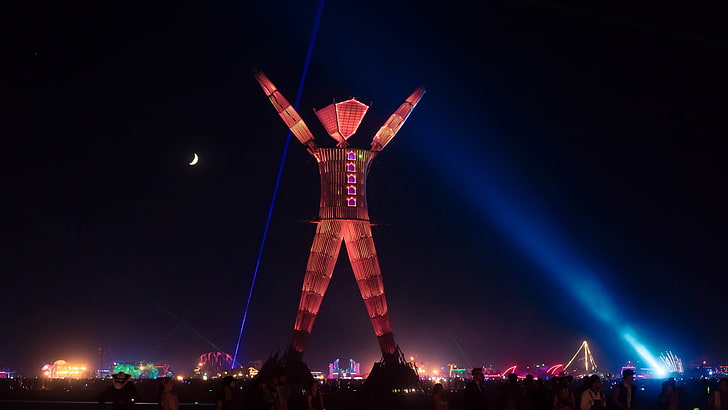 Burning Man, night, illuminated, architecture, sky, travel destinations, HD wallpaper