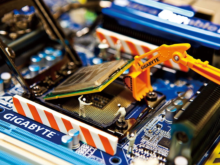 blue and black circuit board, Intel, work, Gigabyte, ultra durable, HD wallpaper