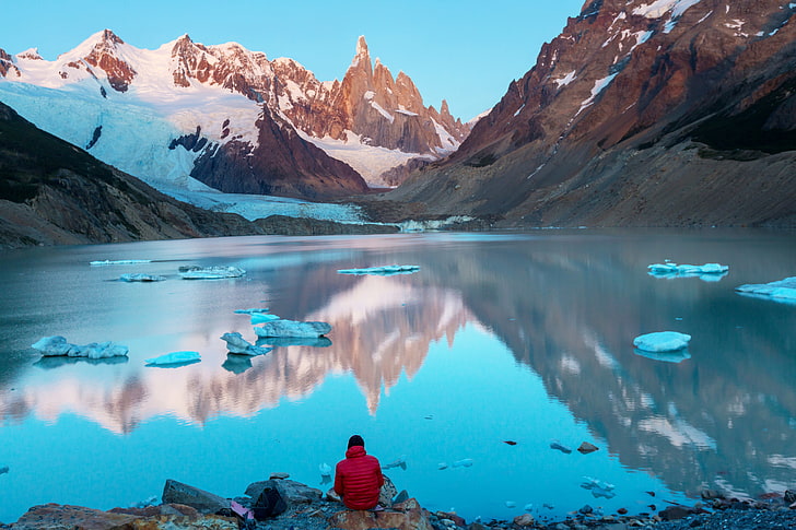 ice, snow, mountains, lake, stones, Argentina, Patagonia, Cerro Torre