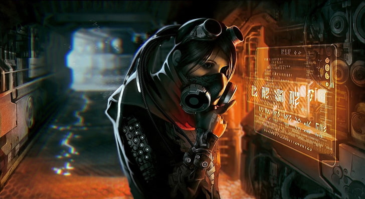 female anime character digital wallpaper, cyberpunk, interfaces