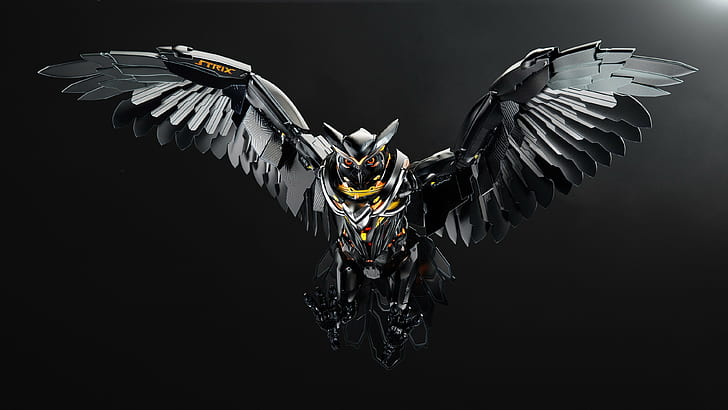 asus owl pc gaming technology simple background, flying, spread wings
