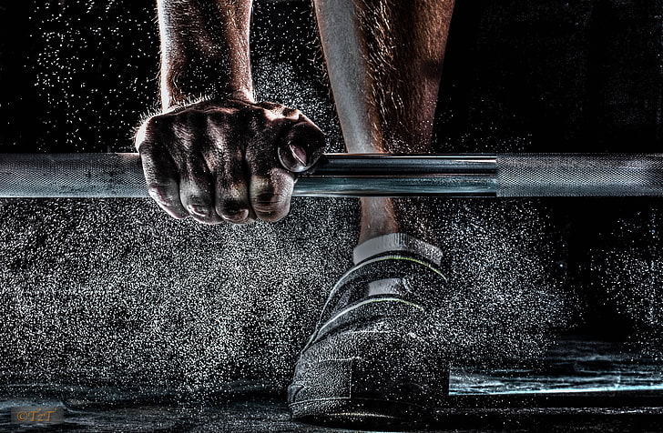 silver barbell bar, rod, neck, hands, magnesium, sneakers, muscular Build, HD wallpaper