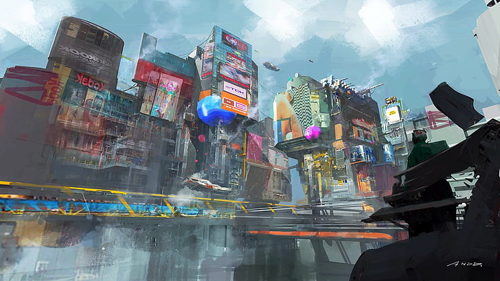 cyberpunk, futuristic, Yi Liu, concept art, futuristic city