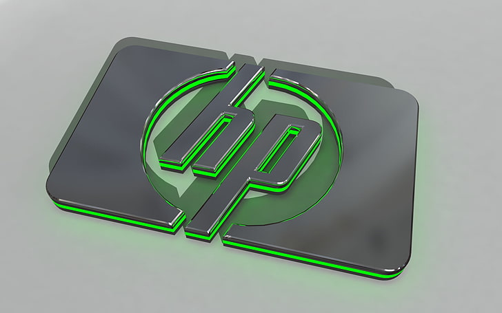 Hp Glow, silver HP emblem, Computers, green, logo, studio shot