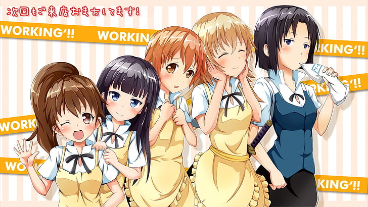 Working!!, anime girls, Inami Mahiru, Taneshima Popura , Yamada Aoi