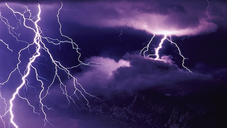 purple lightning wallpaper, Thunderbolt, storm, sky, power in nature, HD wallpaper