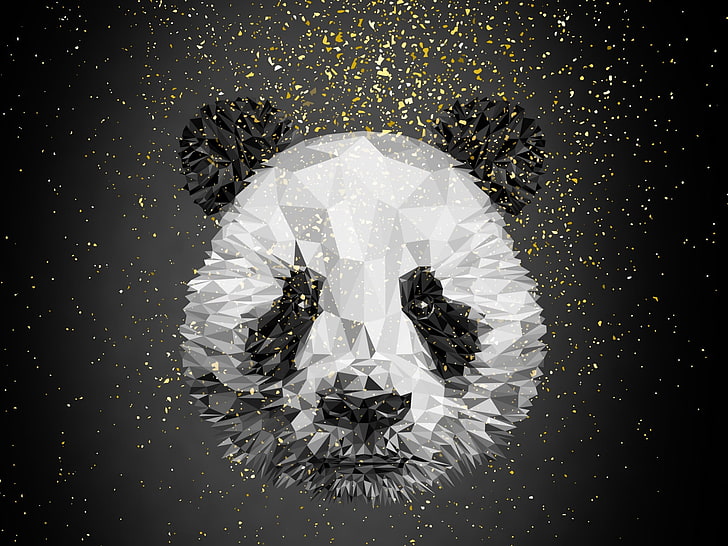 Panda, abstract, fantasy, texture, bear, black, white, digital composite, HD wallpaper