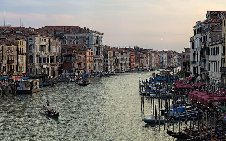 Italy Venice Dock Boats Canal Buildings HD, venice grande canale, HD wallpaper